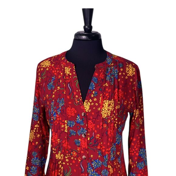 Maeve Anthropologie Women's Shirt Button Up Floral Pleated Colorful Spring Top M - Picture 6 of 9
